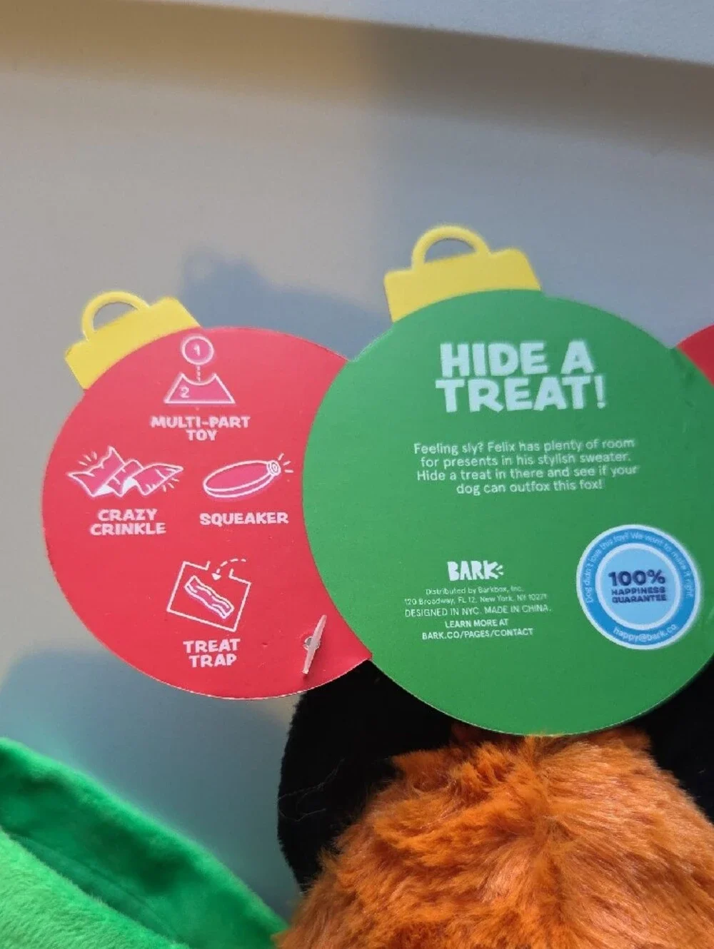 💰 3 For $35 - Bark Box Festive Felix Green Fox Plush Holiday Toy